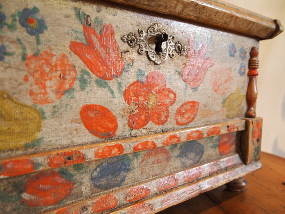 Chest very rare miniature Swedish Marriage chest c1850 View X