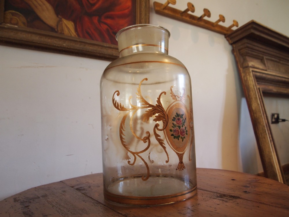 Antique French preserve jar large Rosewater c1900 View V