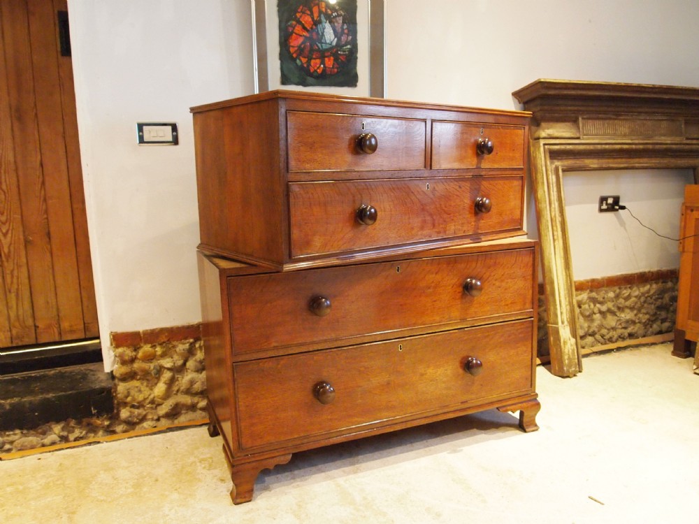 Chest of drawers rare George III Oak chest on chest c1800 View IV