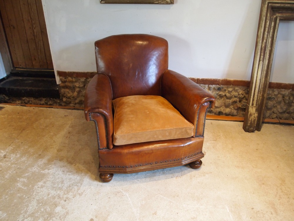 Chair outstanding Tan leather club Edwardian armchair c1910