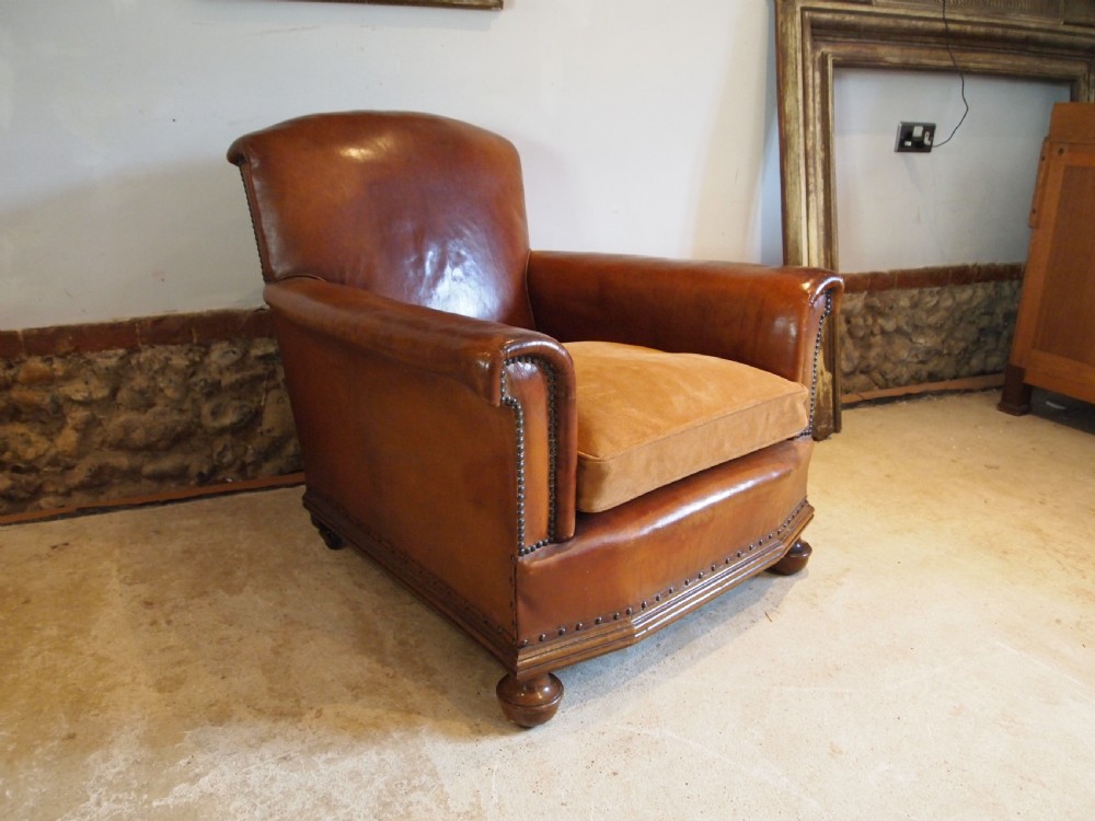 Chair outstanding Tan leather club Edwardian armchair c1910 View II