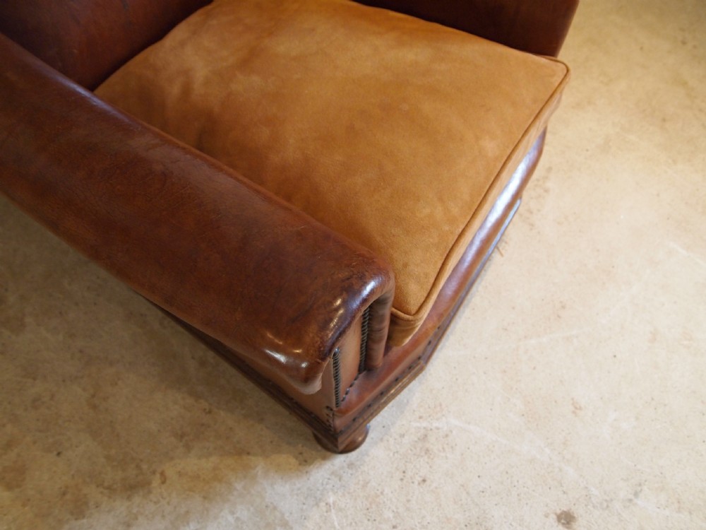 Chair outstanding Tan leather club Edwardian armchair c1910 View V