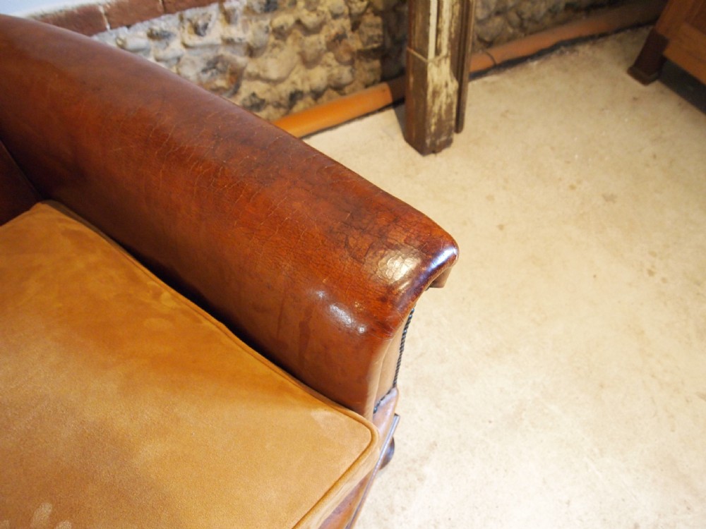 Chair outstanding Tan leather club Edwardian armchair c1910 View VI