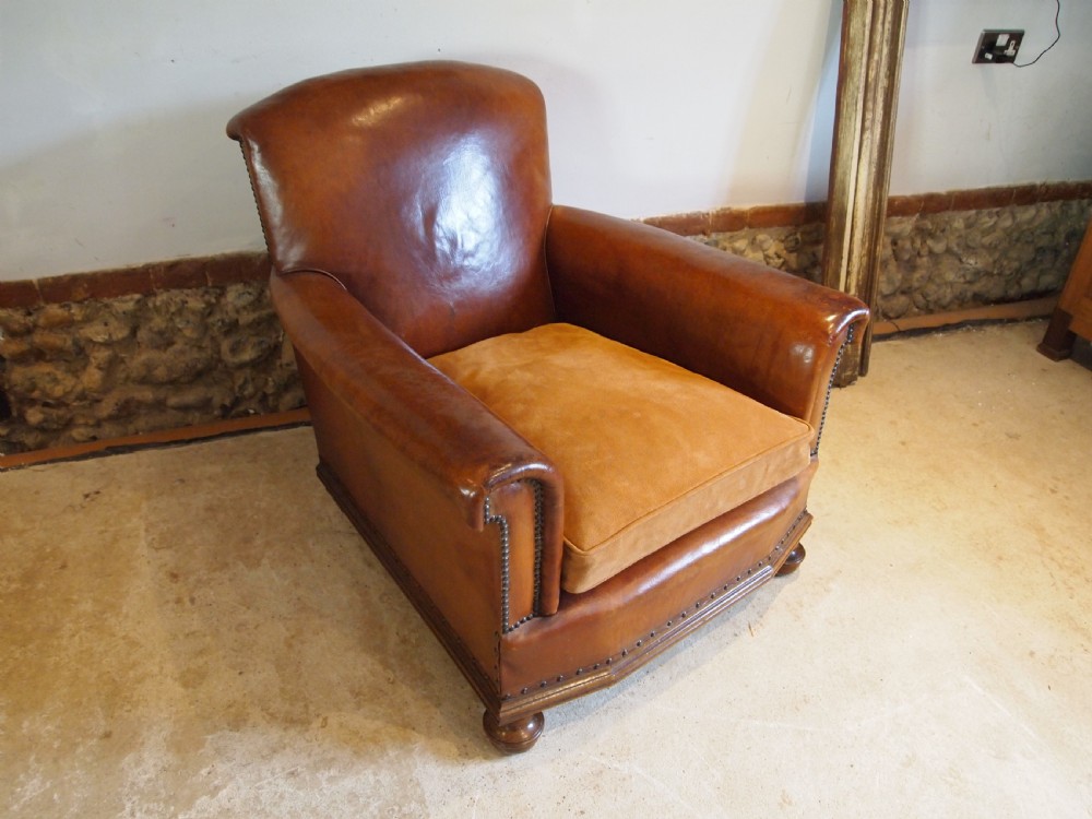 Chair outstanding Tan leather club Edwardian armchair c1910 View VIII