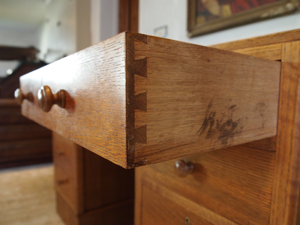 Desk Arts & Crafts Oak Cotswold school design Retailed by Harvey Nichols c1930 View VII