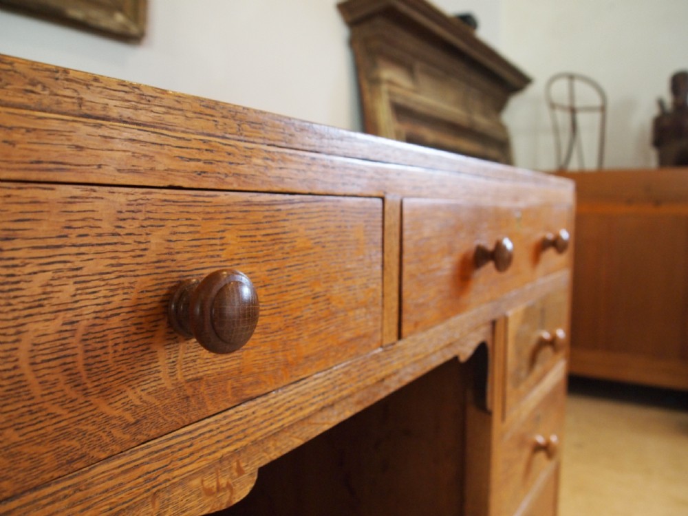 Desk Arts & Crafts Oak Cotswold school design Retailed by Harvey Nichols c1930 View VIII