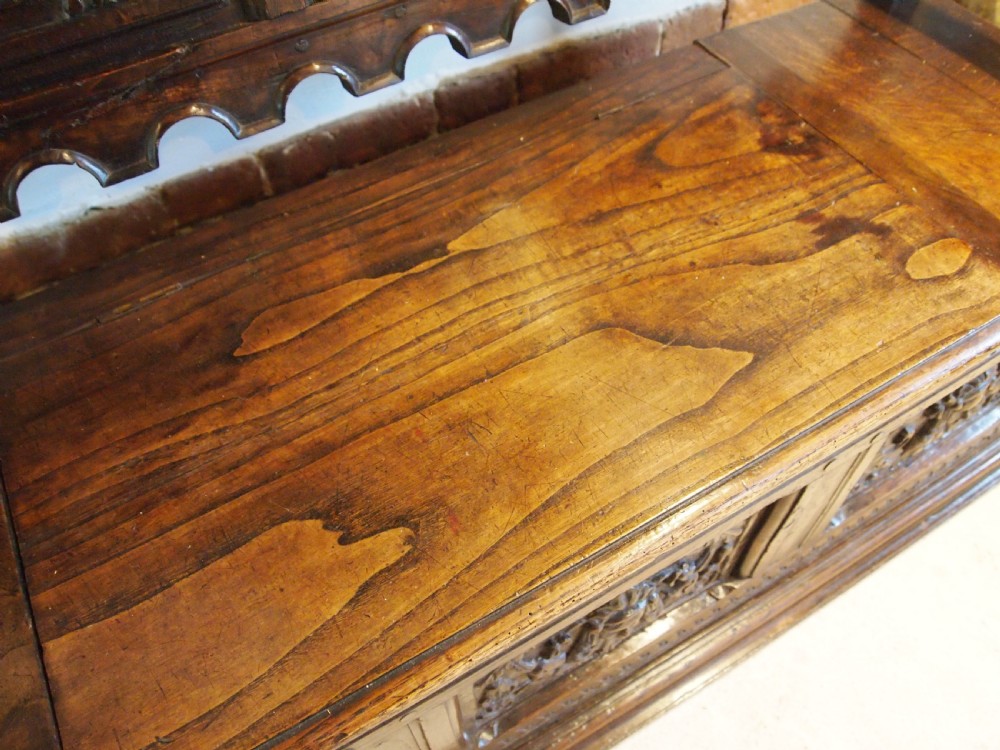 Bench settle pew Victorian Carved Oak box seat c1890 View III