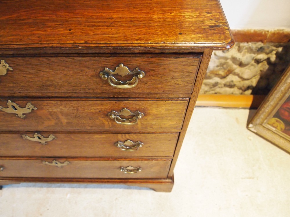 Chest of drawers rare small George III Oak original handles c1770 View XIV