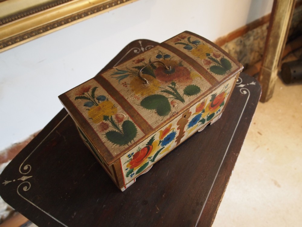 Chest rare Norwegian folk art miniature marriage chest c1850 View II