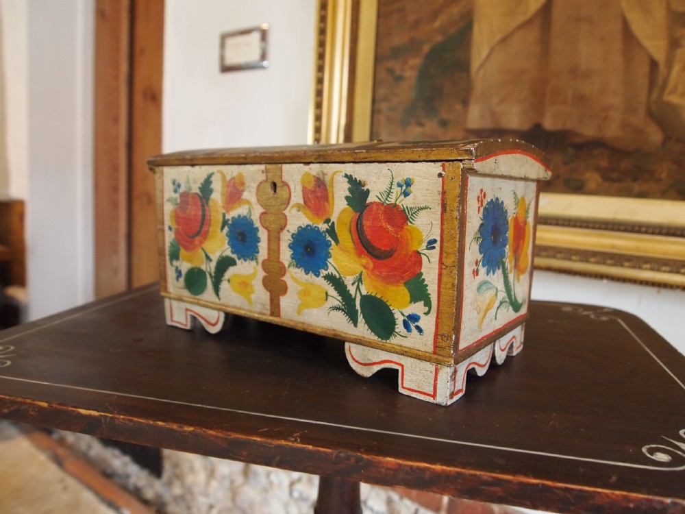 Chest rare Norwegian folk art miniature marriage chest c1850 View III