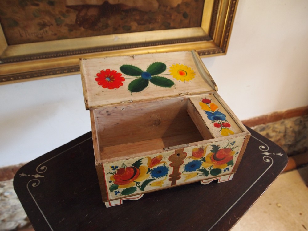 Chest rare Norwegian folk art miniature marriage chest c1850 View V