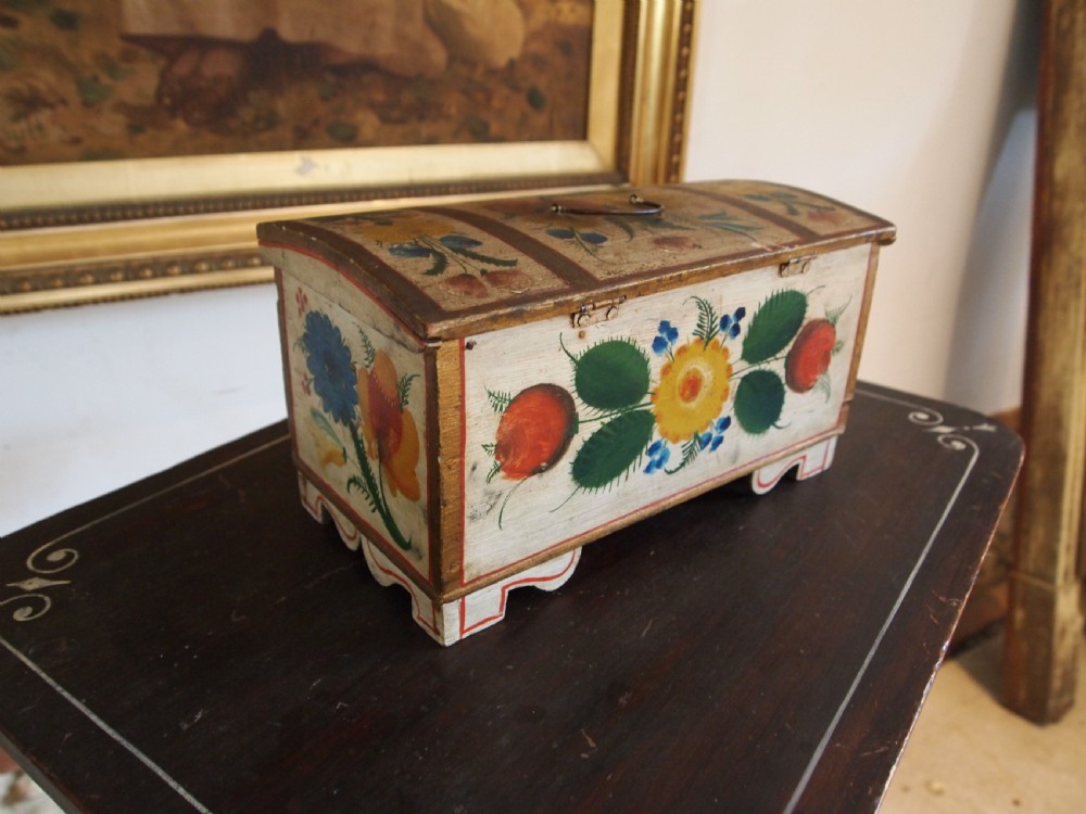 Chest rare Norwegian folk art miniature marriage chest c1850 View VI