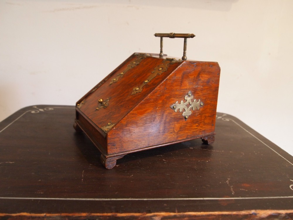 Tea Caddy rare miniature Victorian coal scuttle dated 1889 View III