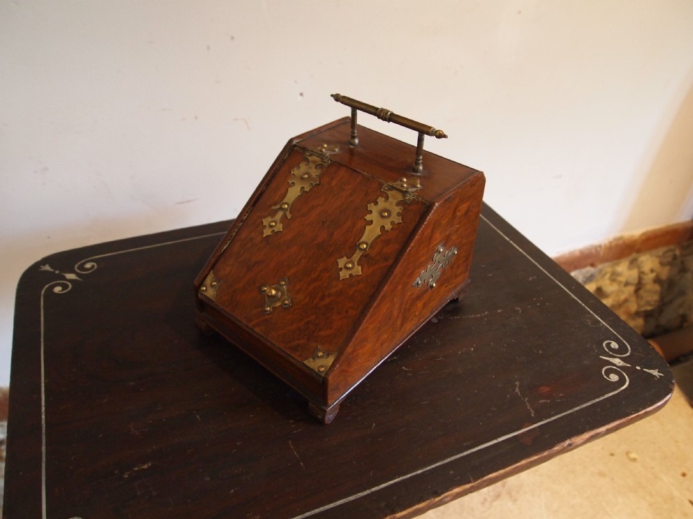 Tea Caddy rare miniature Victorian coal scuttle dated 1889 View V