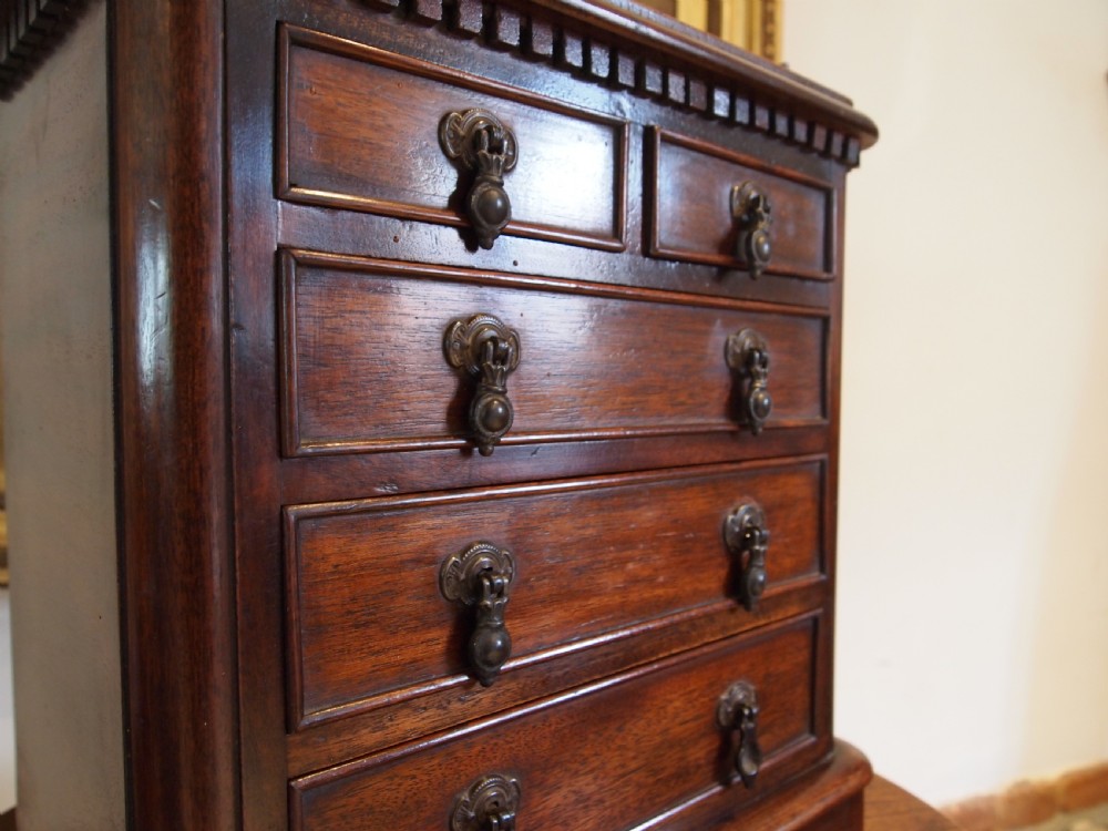 Chest of drawers rare miniature apprentice Victorian Arts and Crafts Walnut   View X