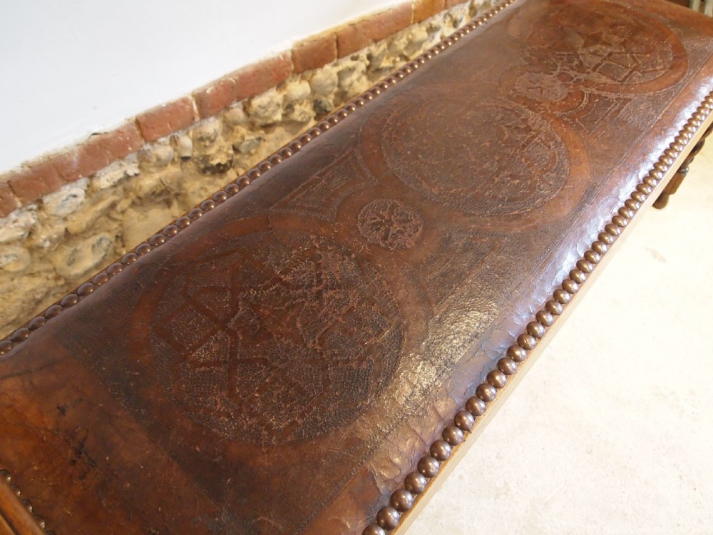 Bench hall window seat Arts & Crafts Oak and Leather c1900 View VII