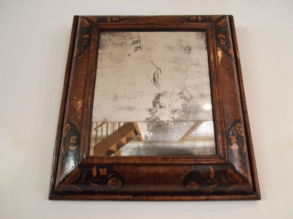 Mirror rare William & Mary Walnut inlaid Cushion original plate c1690