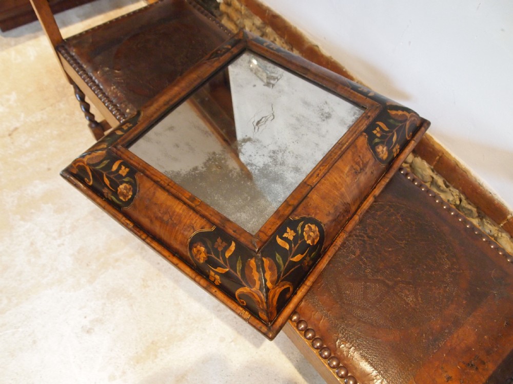 Mirror rare William & Mary Walnut inlaid Cushion original plate c1690 View II