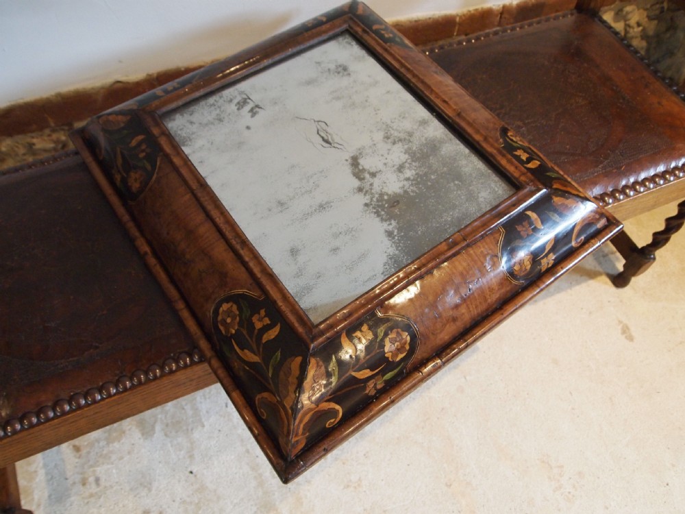 Mirror rare William & Mary Walnut inlaid Cushion original plate c1690 View III