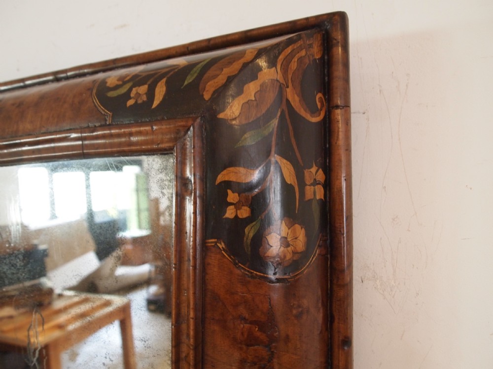 Mirror rare William & Mary Walnut inlaid Cushion original plate c1690 View IV