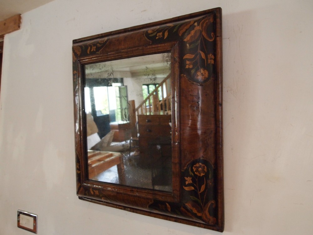 Mirror rare William & Mary Walnut inlaid Cushion original plate c1690 View VI