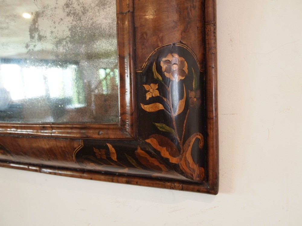 Mirror rare William & Mary Walnut inlaid Cushion original plate c1690 View VII