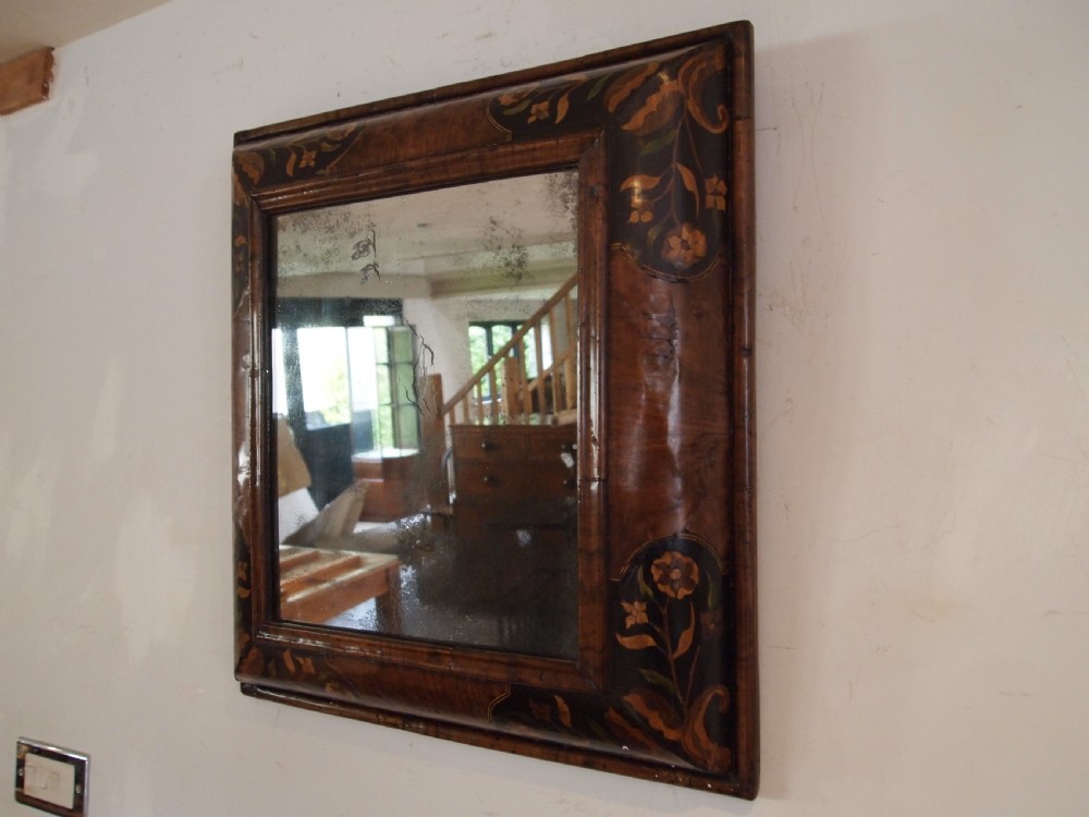 Mirror rare William & Mary Walnut inlaid Cushion original plate c1690 View VIII
