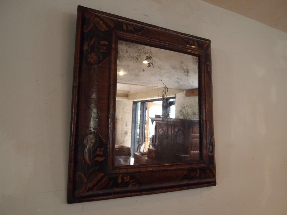 Mirror rare William & Mary Walnut inlaid Cushion original plate c1690 View IX