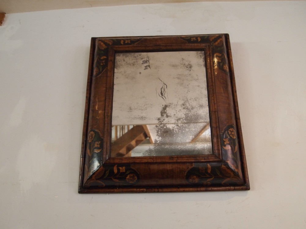 Mirror rare William & Mary Walnut inlaid Cushion original plate c1690 View X