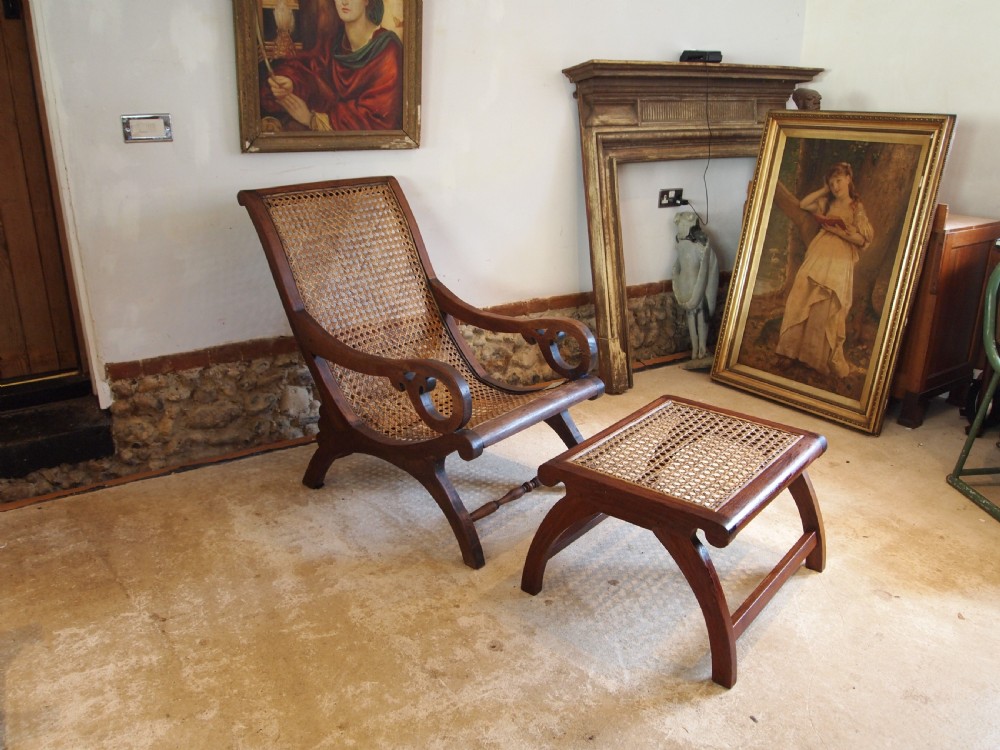Chair the most comfortable rare Colonial easy chair & stool/tableTeak c1920