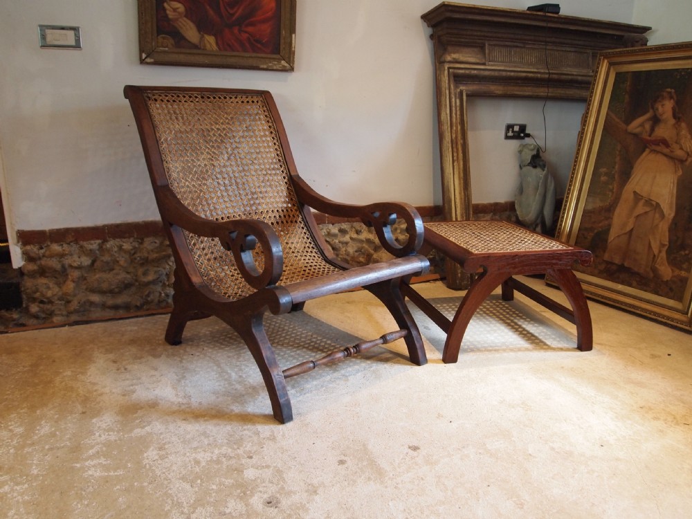 Chair the most comfortable rare Colonial easy chair & stool/tableTeak c1920 View II