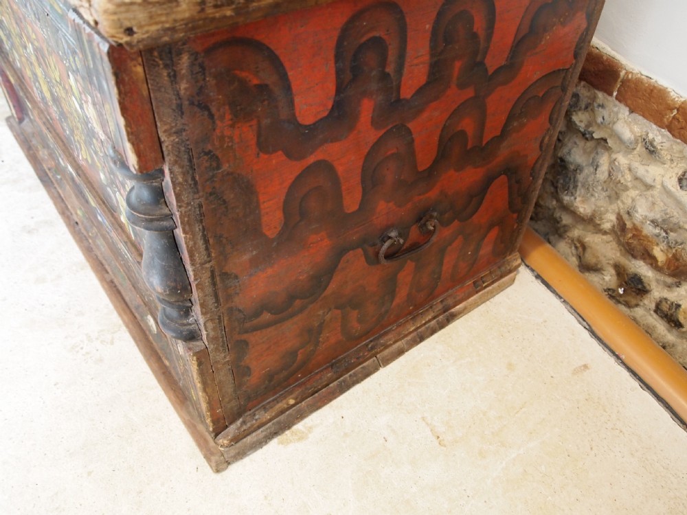 Box chest coffer superb painted Pine Norwegian dated 1912 View IV