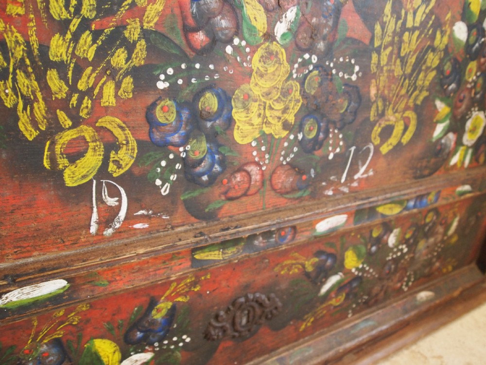 Box chest coffer superb painted Pine Norwegian dated 1912 View VI