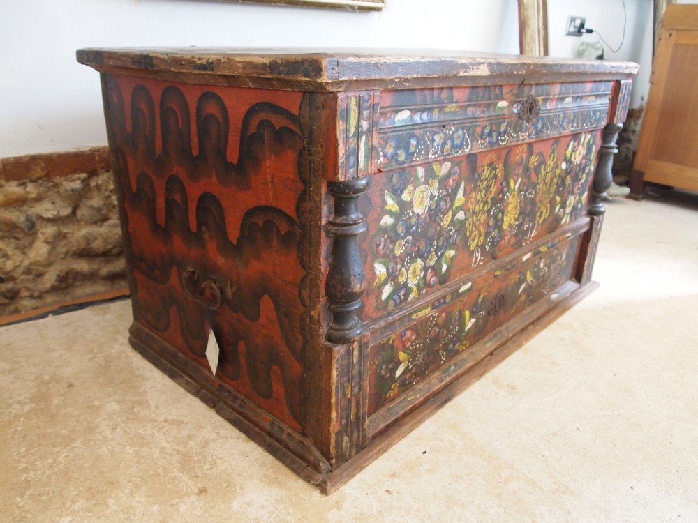 Box chest coffer superb painted Pine Norwegian dated 1912 View IX