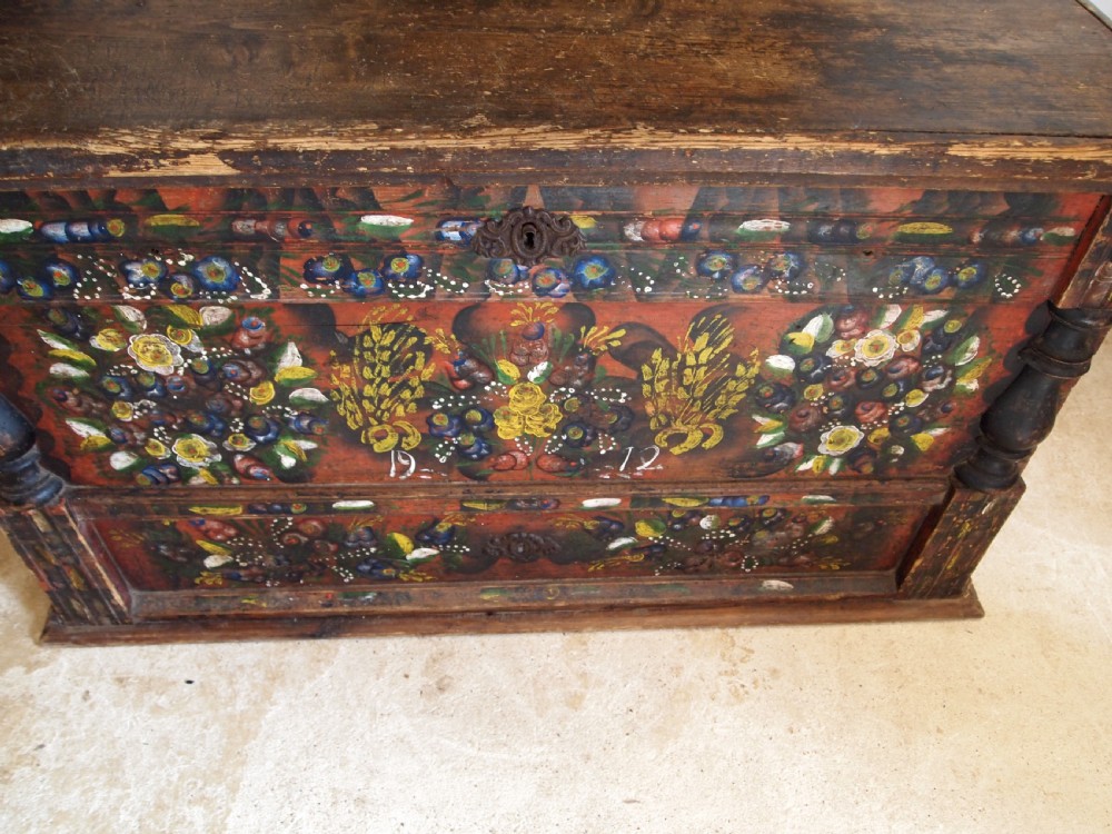Box chest coffer superb painted Pine Norwegian dated 1912 View X