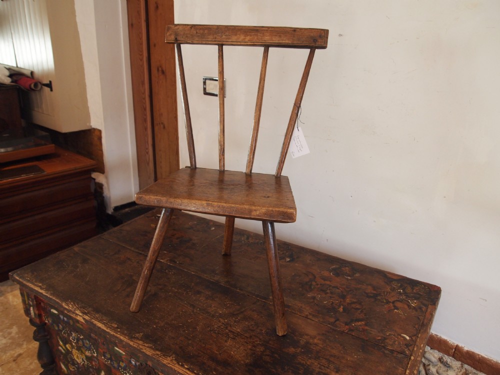 Chair rare simple primitive Welsh stick back Ash George III c1800 View IV