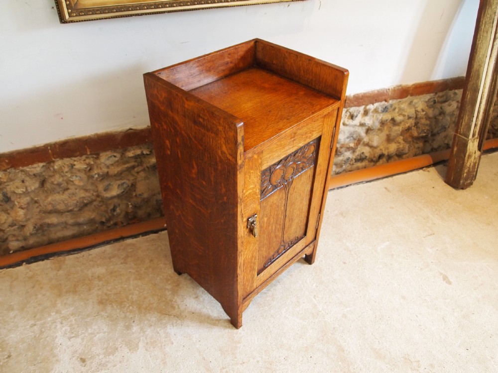 Bedside cupboard cabinet Arts and Crafts Oak Henry Barker c1900 View II