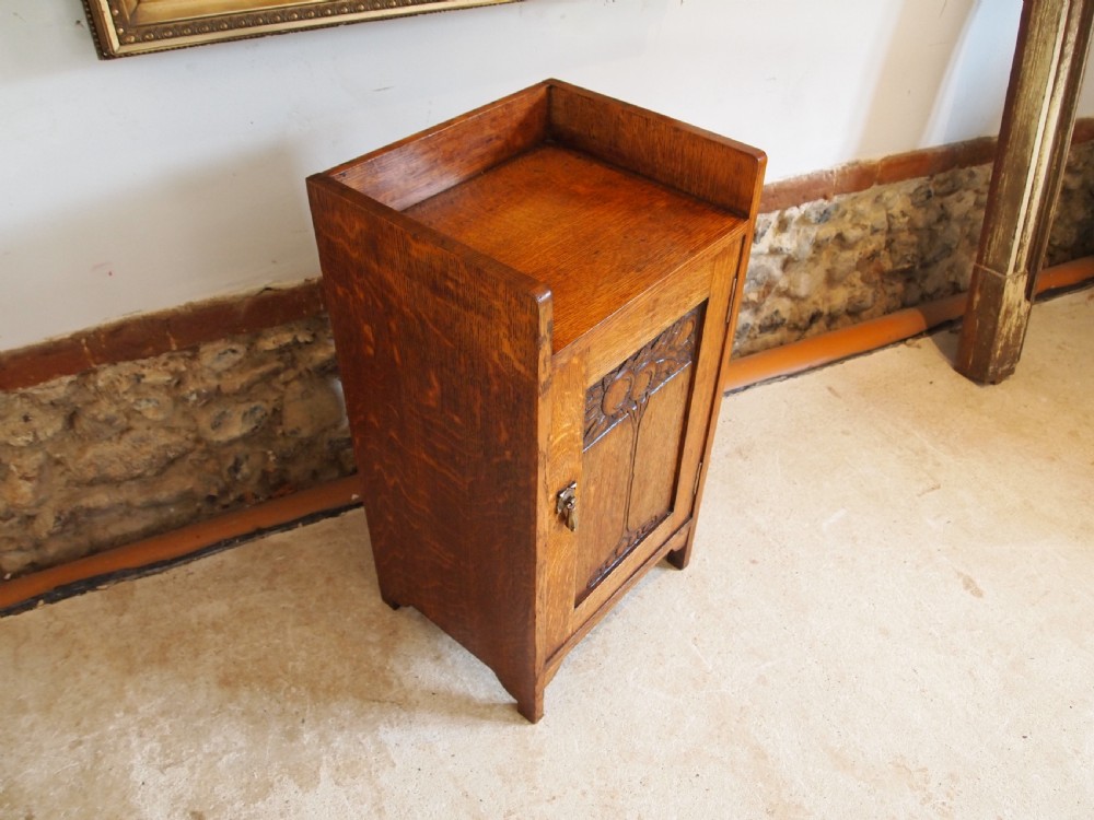 Bedside cupboard cabinet Arts and Crafts Oak Henry Barker c1900 View X