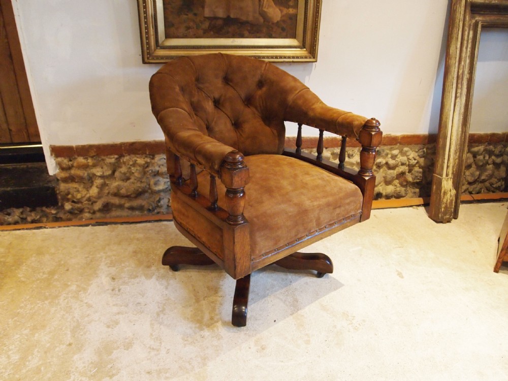 Chair desk chair Victorian Oak Suede very comfortable revolving c1880