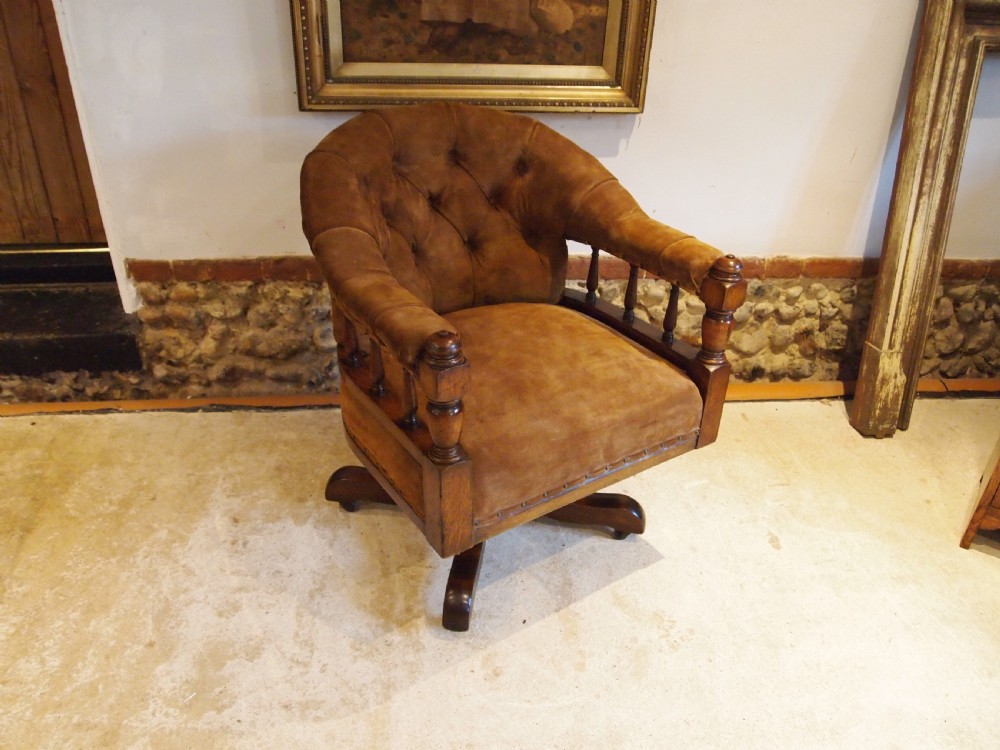 Chair desk chair Victorian Oak Suede very comfortable revolving c1880 View II