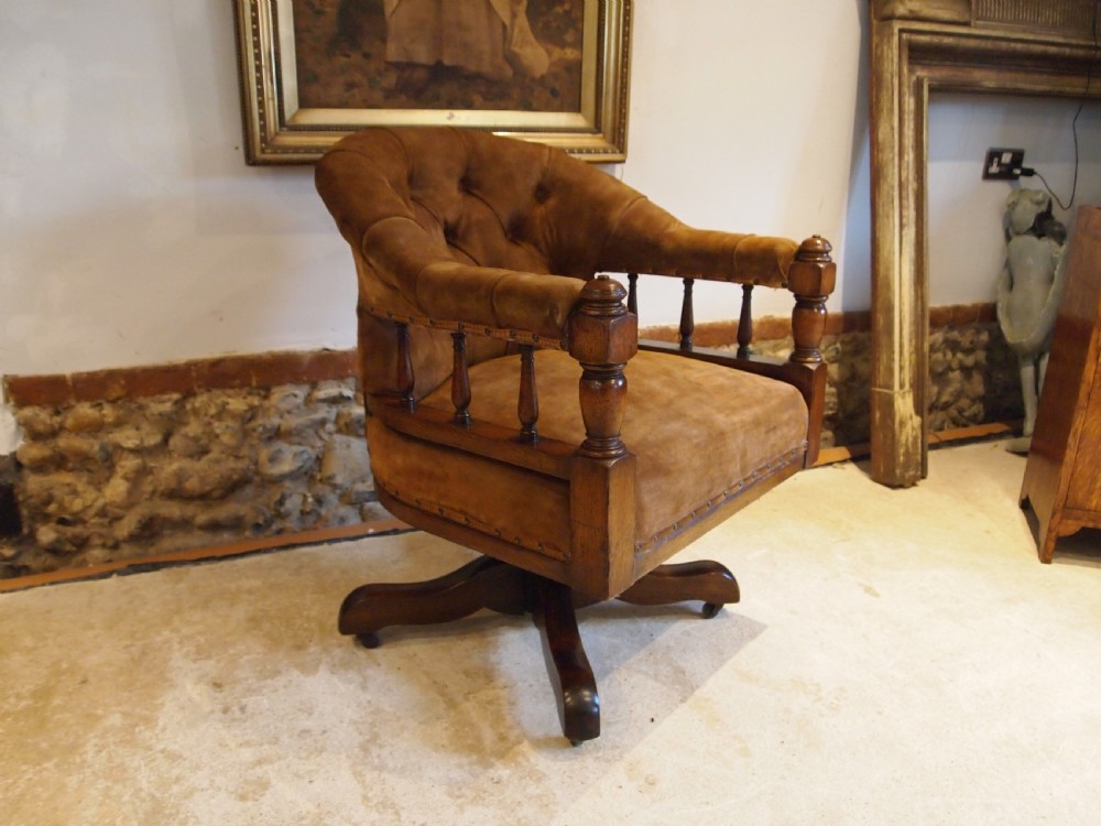 Chair desk chair Victorian Oak Suede very comfortable revolving c1880 View III