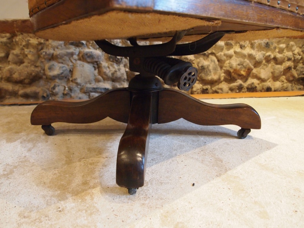 Chair desk chair Victorian Oak Suede very comfortable revolving c1880 View V