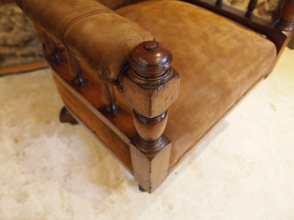 Chair desk chair Victorian Oak Suede very comfortable revolving c1880 View VI