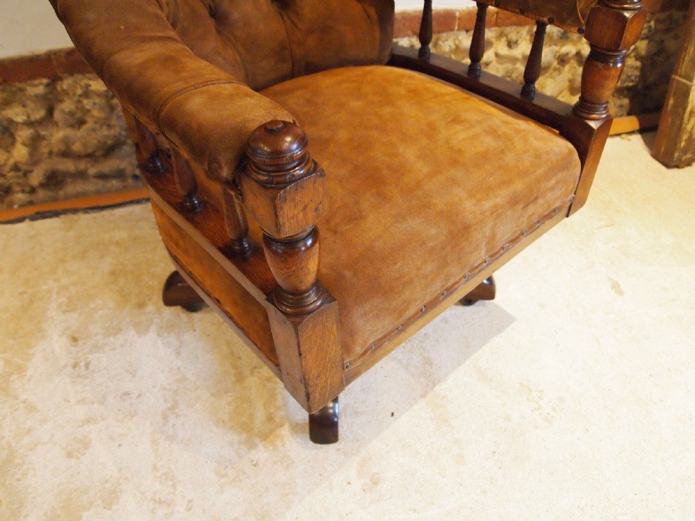 Chair desk chair Victorian Oak Suede very comfortable revolving c1880 View VII