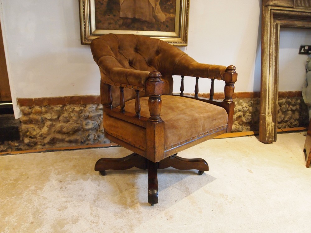 Chair desk chair Victorian Oak Suede very comfortable revolving c1880 View VIII