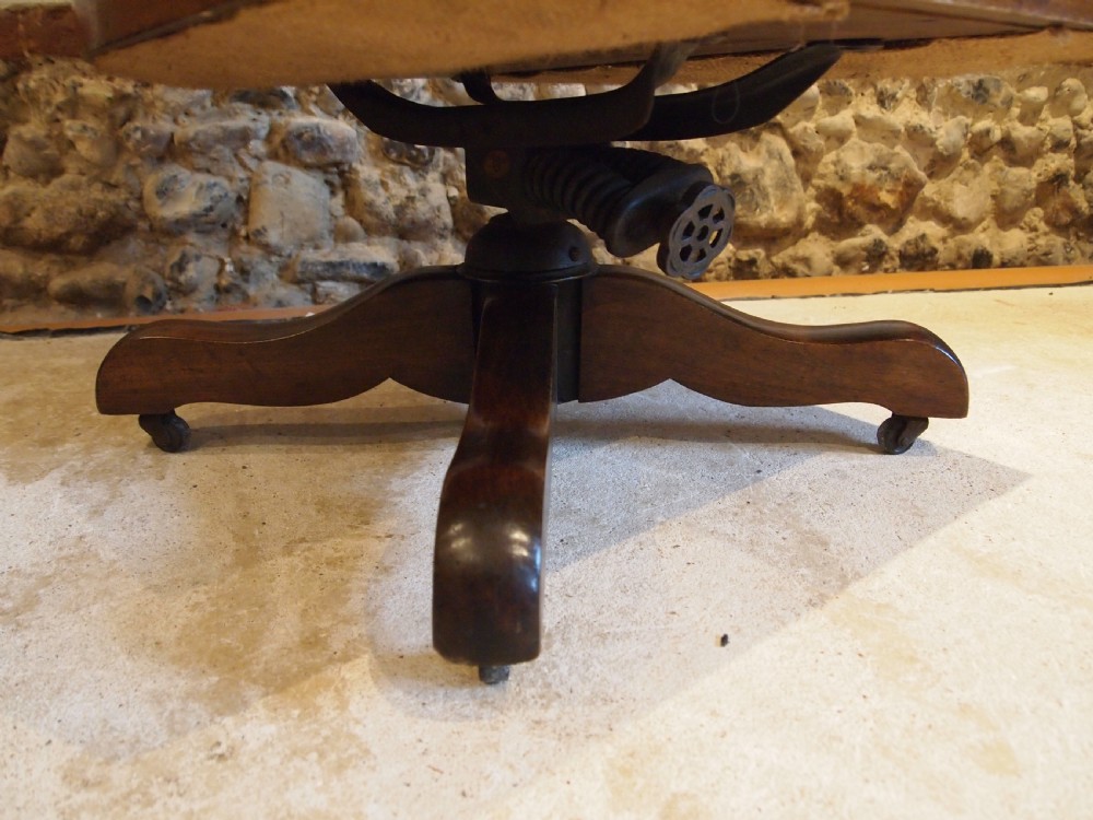 Chair desk chair Victorian Oak Suede very comfortable revolving c1880 View X
