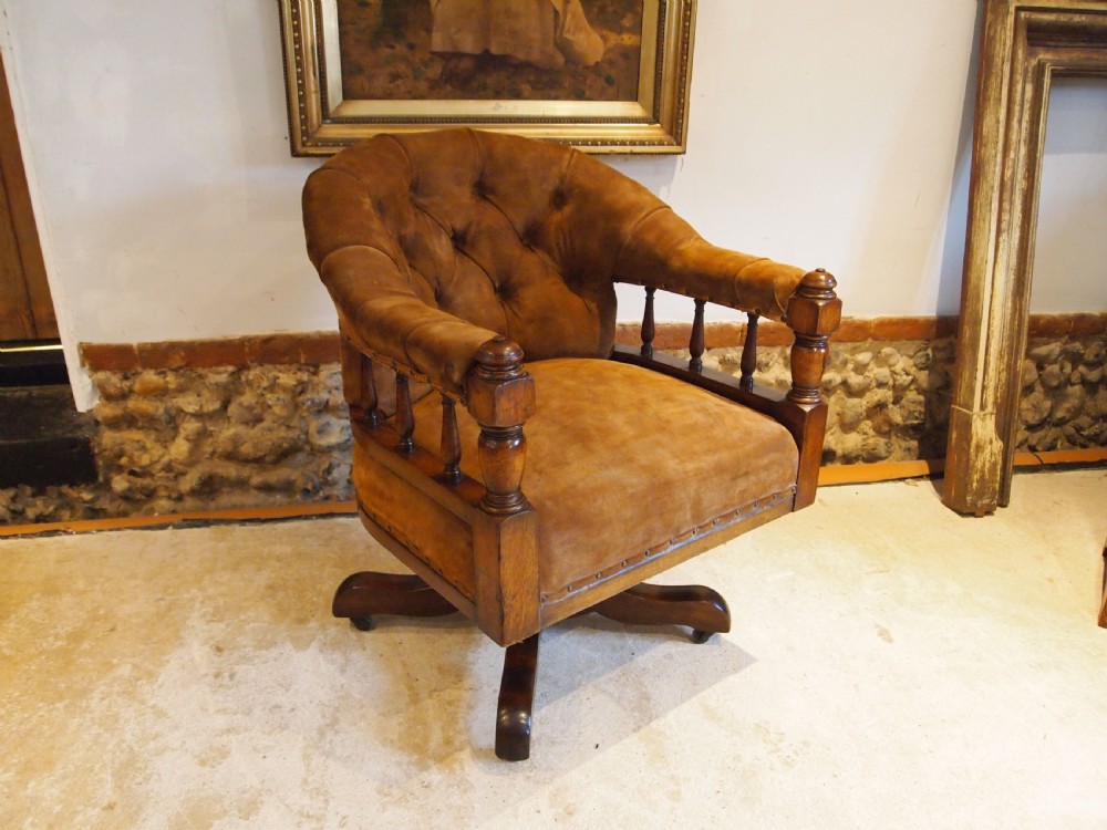 Chair desk chair Victorian Oak Suede very comfortable revolving c1880 View XI
