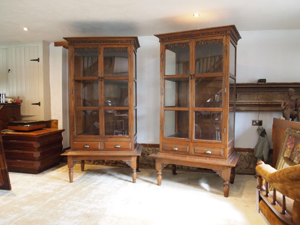 Cabinets bookcase stunning rare pair colonial Teak c1920