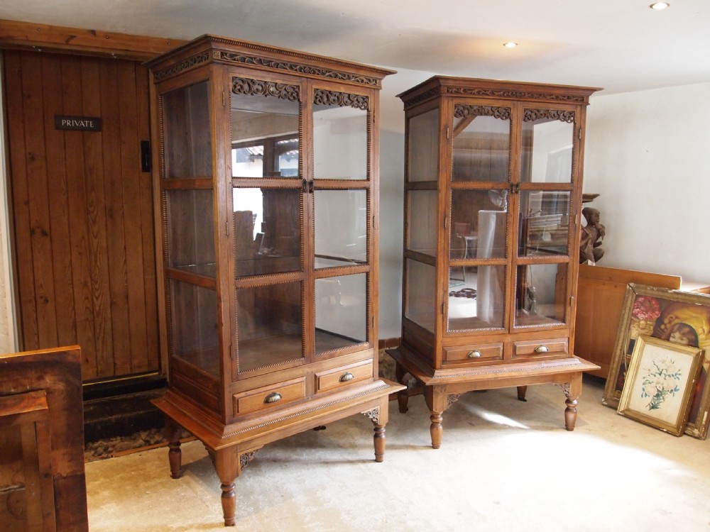 Cabinets bookcase stunning rare pair colonial Teak c1920 View IV