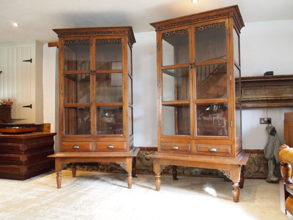 Cabinets bookcase stunning rare pair colonial Teak c1920 View XI